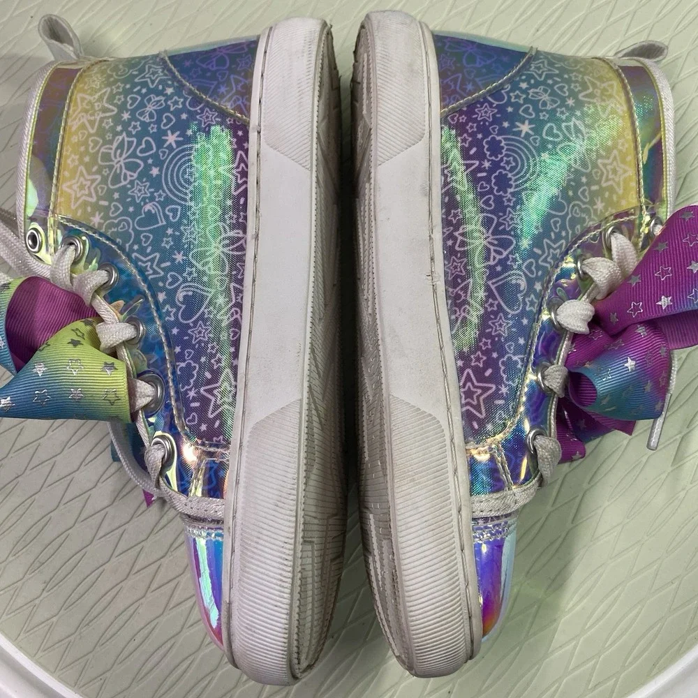 Girls Jojo Siwa Shoes Sneakers size 2US‎ Over the Rainbow Metallic Stars Bow